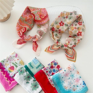 Fashionable floral cotton linen square scarf for women shown with diverse elegant patterns