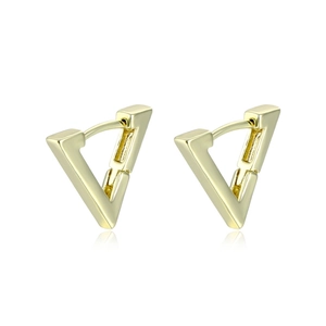 Polished 18K gold geometric triangle hoop earrings shown on a clean white background