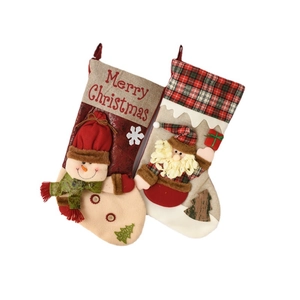 Set of large Christmas stockings with Snowman and Santa designs for holiday tree decoration