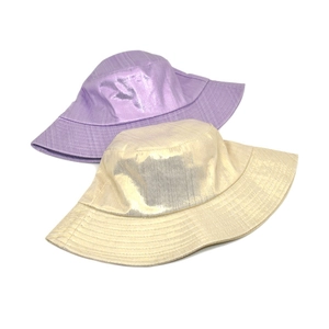 Metallic finish bucket hats in purple and gold with shimmer texture for sun protection