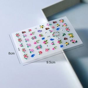 5D embossed floral nail art stickers with roses and butterflies, model TS-183