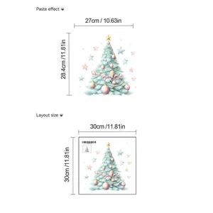 Size guide for Christmas tree wall decal showing layout dimensions and pasted effect details
