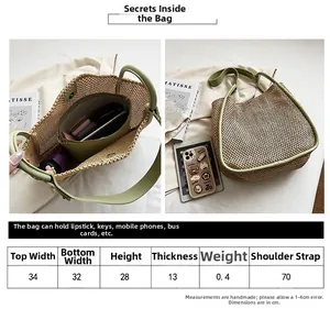 Detailed size chart showing dimensions for large capacity straw tote bag with dimensions