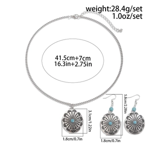 Detailed size specifications for turquoise heart necklace and earrings jewelry set