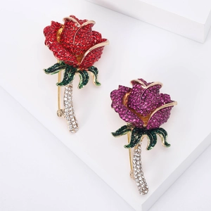 Elegante Spilla a Forma di Rosa in Lega per Donna Vintage con Strass Intarsiati Pin Floreale Gioielli di Moda per Matrimonio