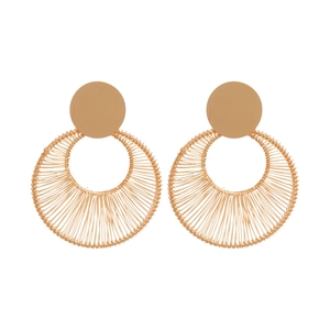 Fashionable golden geometric hollow round woven drop earrings for women stylish jewelry