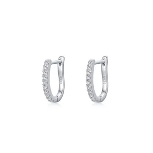 Elegant S925 sterling silver U-shaped hoop earrings with sparkling pave zircon stones