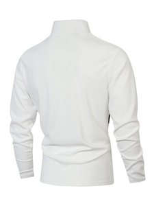 Vue arrière du pull blanc en maille à quart de zip avec texture respirante et poignets