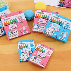 Vibrant cartoon children's crayon sets in 8, 12, and 24 colors on a wood tabletop