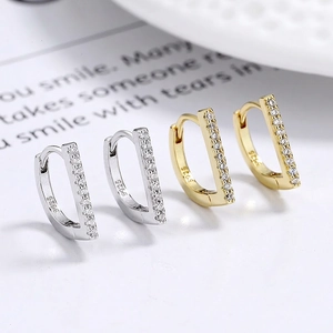 925 Sterling Silver D-Shaped Hoop Earrings For Women Minimalist Pavé Zircon CZ Elegant Fashion Jewelry