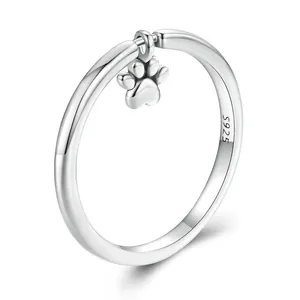 925 Sterling Silver Dog Paw Ring For Women Cute Animal Paw Print Dangle Ring Minimalist Fashion Jewelry Dainty Jewelry