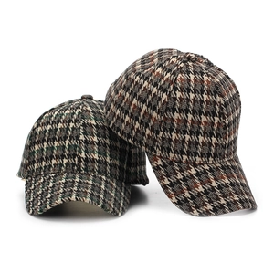 Classic houndstooth wool baseball caps in vintage green and brown British style