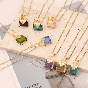 Handbag Pendant Necklace Copper With Colorful Square Glass Crystal Rhinestone Moon Elegant Jewelry For Women