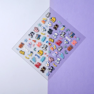 5D embossed cartoon bear nail stickers with colorful 3D floating bubble designs