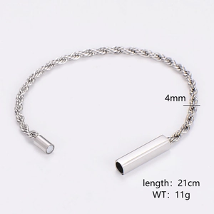 Polished stainless steel 4mm square rope chain bracelet with magnetic clasp, 21cm long
