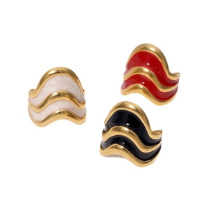 French vintage wavy 18k gold plated stainless steel rings in white red and black