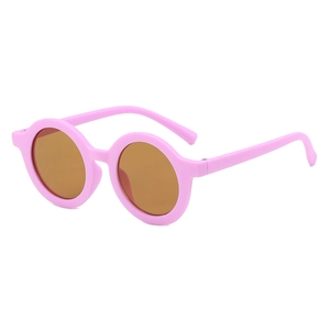 Pink round frame kids sunglasses with matte finish and brown lenses for toddlers