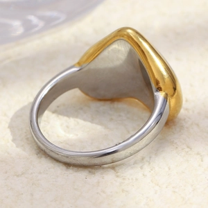 Minimalist 18K gold plated heart ring in two-tone gold and silver stainless steel