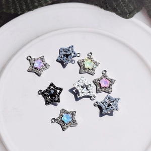 Pentagram alloy star pendants with macaron floral accents for DIY jewelry making