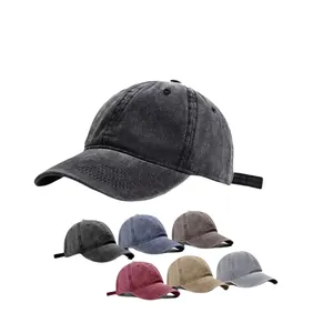 Adjustable washed cotton baseball caps in six vintage colors with breathable eyelets
