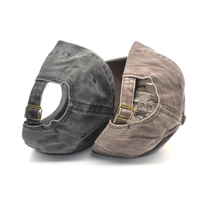 Washed cotton baseball cap with high ponytail opening in charcoal and dark khaki colors