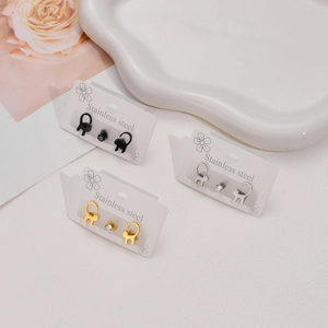 Stainless Steel Cat Stud Earrings Set Rhinestone Animal Style Gold Silver Black Minimalist Jewelry For Women Girls Gift