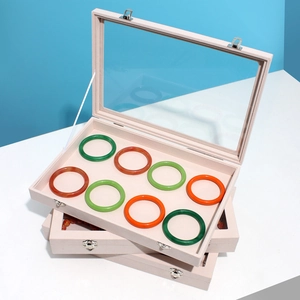 Elegant 8-slot velvet jewelry box for bracelets with clear lid and metal clasp