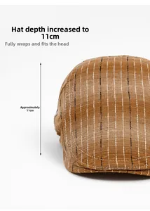 Detail view of brown checkered ivy cap with 11cm deep crown for enhanced fit and style