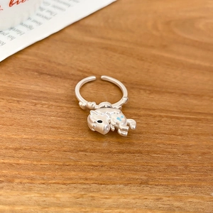 Detailed macro view of S925 silver adjustable ring featuring a cute 3D enamel pig pendant