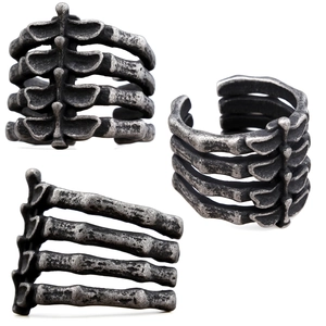 Vintage Gothic Rib Cage Skeleton Ring Stainless Steel Adjustable Punk Bone Band Jewelry For Men Women Unisex