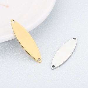 Pendentifs ovales en acier inoxydable doré et argenté avec deux trous pour bijoux DIY