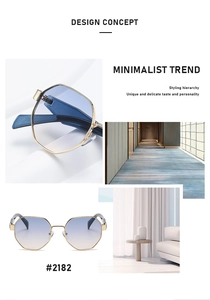 Macro view of blue gradient lenses and golden polygonal metal frame for women