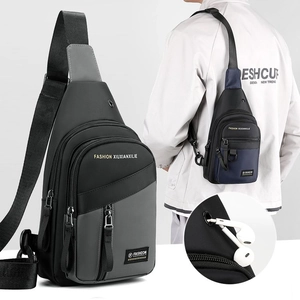 Men Chest Bag Nylon Waterproof Crossbody Sling Bag Business Casual Lightweight Wear-Resistant Multi-Pocket With Headphone Port