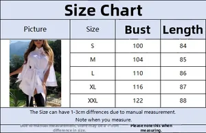 Detailed size guide for elegant shirt dress with bust and length measurements in cm