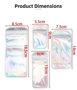 Size details of holographic resealable bags for jewelry in four different dimensions