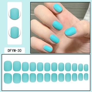 Short square matte teal fake nails set with 24 pieces in various sizes for daily wear