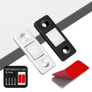 Ultra-thin magnetic door catch set with screws and adhesive strips for sliding cabinets