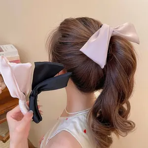 Pince Banane En Tissu Satiné Élégante Avec Nœud Support De Queue De Cheval Vertical Pour Femmes Accessoires De Cheveux Faits Main