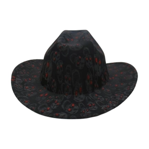 Western Cowboy Hat Polyester Skull Print Red Sequin Eye Halloween Party Gothic Retro Wide Brimmed Fashion Accessory