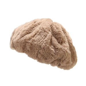 Warm khaki plush beret hat for women featuring soft faux fur and minimalist design