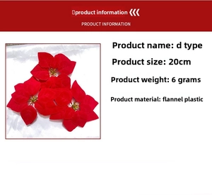 Detail showing red velvet 20cm artificial Christmas poinsettia specifications and texture