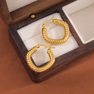 Twisted Rope Hoop Earrings 18K Gold Plated Stainless Steel Geometric C Shape Elegant Fashion Jewelry For Women