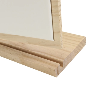 Detail showing the wood slot structure and natural grain of the necklace display stand