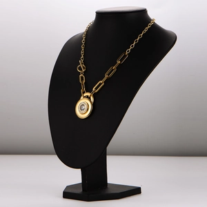 Gold stainless steel paperclip chain necklace with a crystal toggle pendant for women
