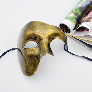 Vintage gold Phantom of the Opera half-face masquerade mask with black brush strokes