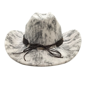 Western cowboy hat with black and white marble pattern and leather trim decoration