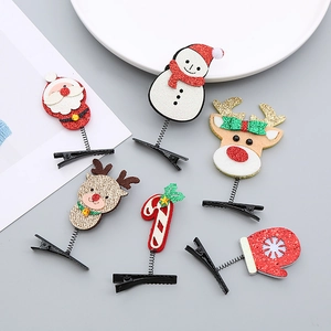 Barrettes À Cheveux De Noël Tissu Pailleté Ressort Renne Père Noël Bonhomme De Neige Nouveauté Accessoires De Fête Pour Enfants Filles