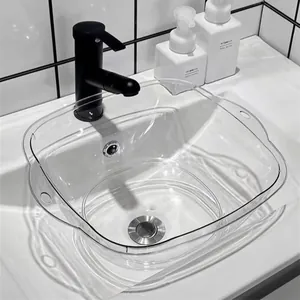 Transparent PET square washbasin with rounded edges and hanging holes for bathroom storage