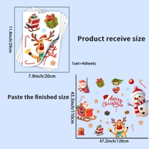 Detail view of 4-sheet Santa and snowman window cling set with product dimensions