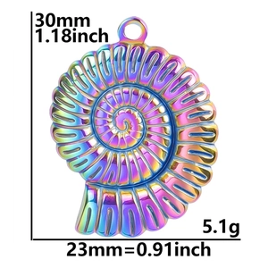 Nautilus shell pendant size guide showing 30mm height and 23mm width in rainbow finish